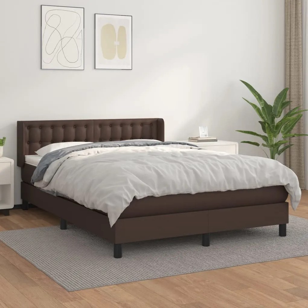 vidaXL Cama com molas/colchão 140x190 cm couro artificial castanho