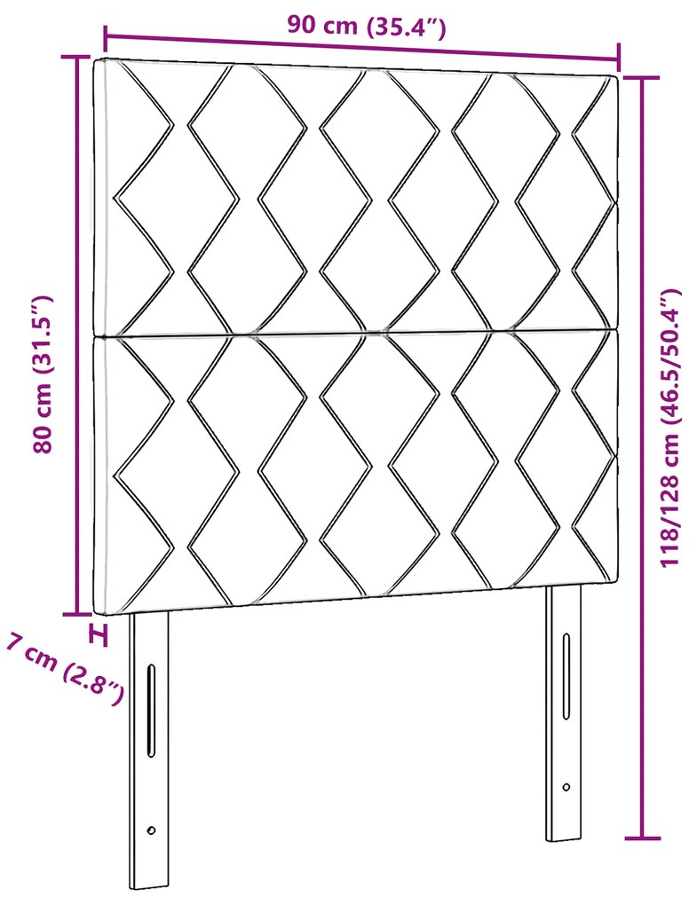 Cabeceira vidaXL Design Blocos de Diamante Preta 90 cm Veludo, Cabecei