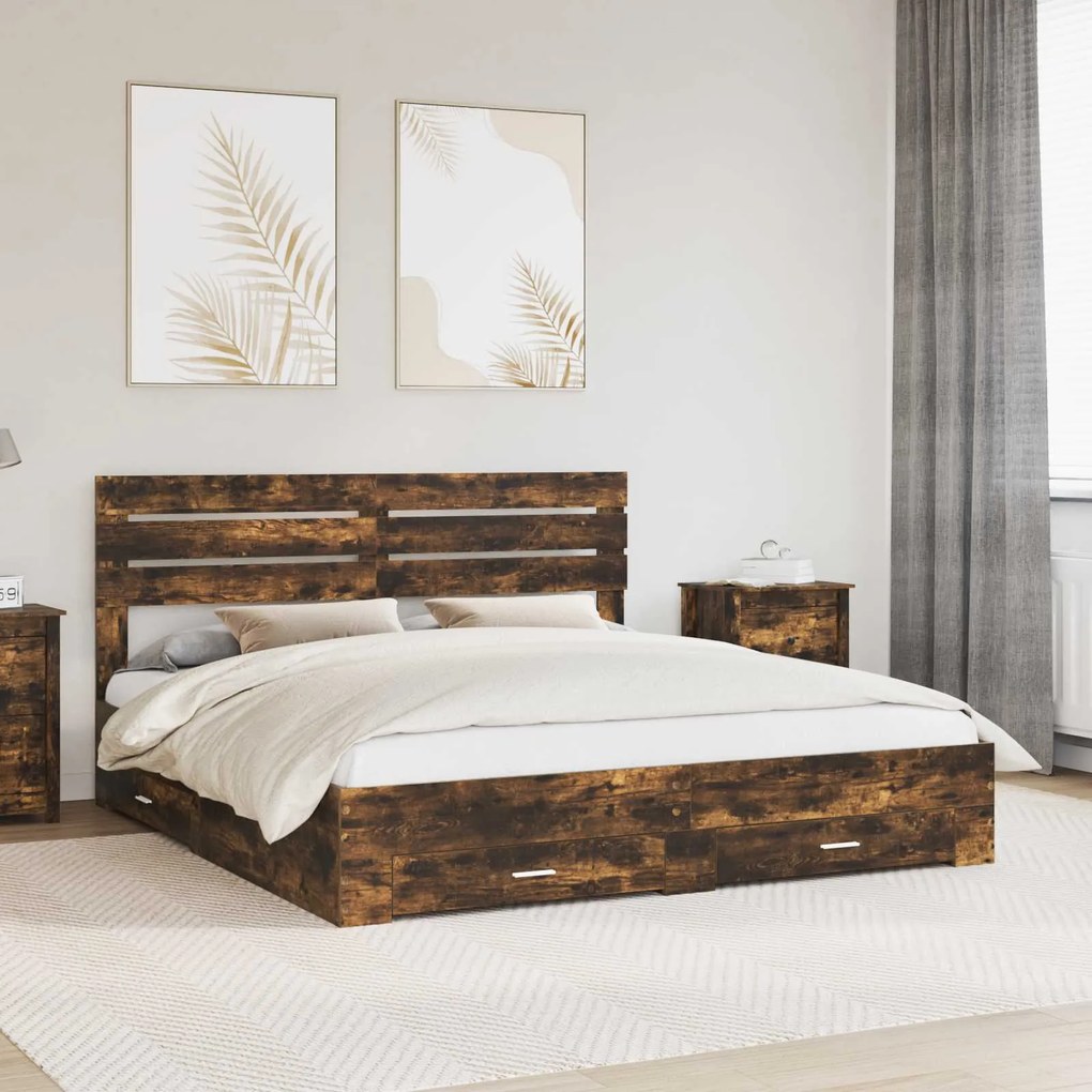vidaXL Estrutura da Cama com gaveta com cabeceira Madeira processada