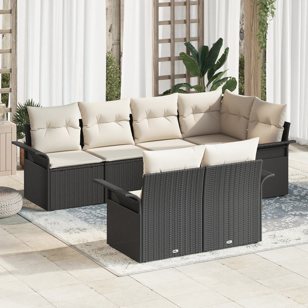 Conjunto de Sofá de Jardim vidaXL de 7 Peças com Almofadas Preto Vime