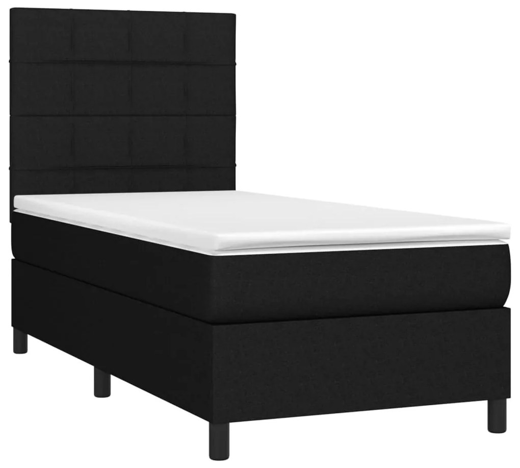 Cama box spring c/ colchão e LED 100x200 cm tecido preto