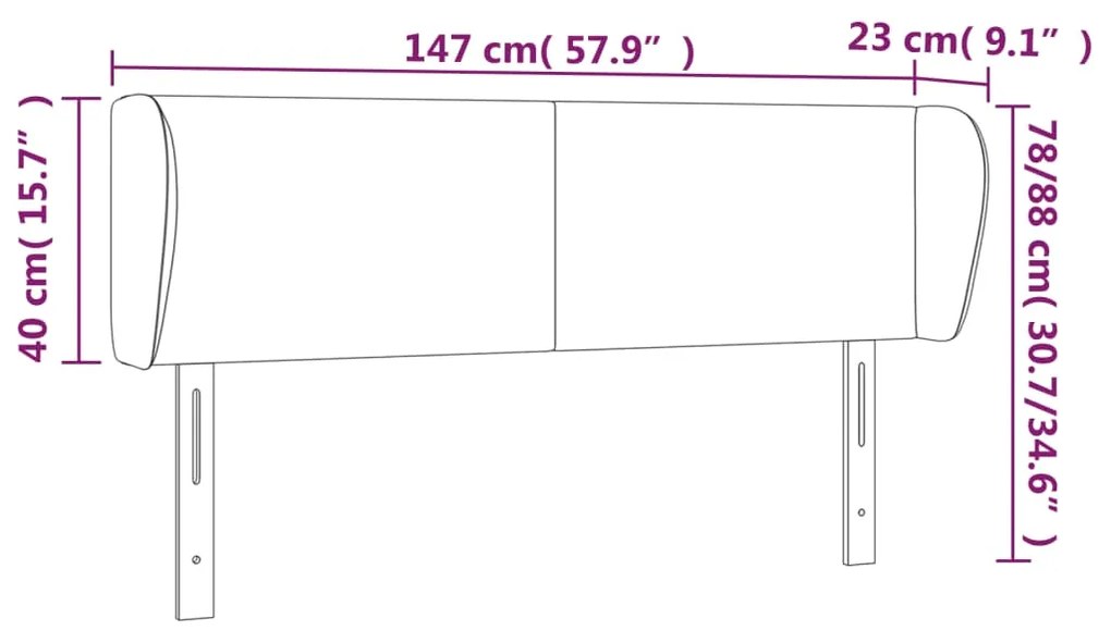 Cabeceira de cama c/ abas veludo 147x23x78/88 cm cinzento-claro