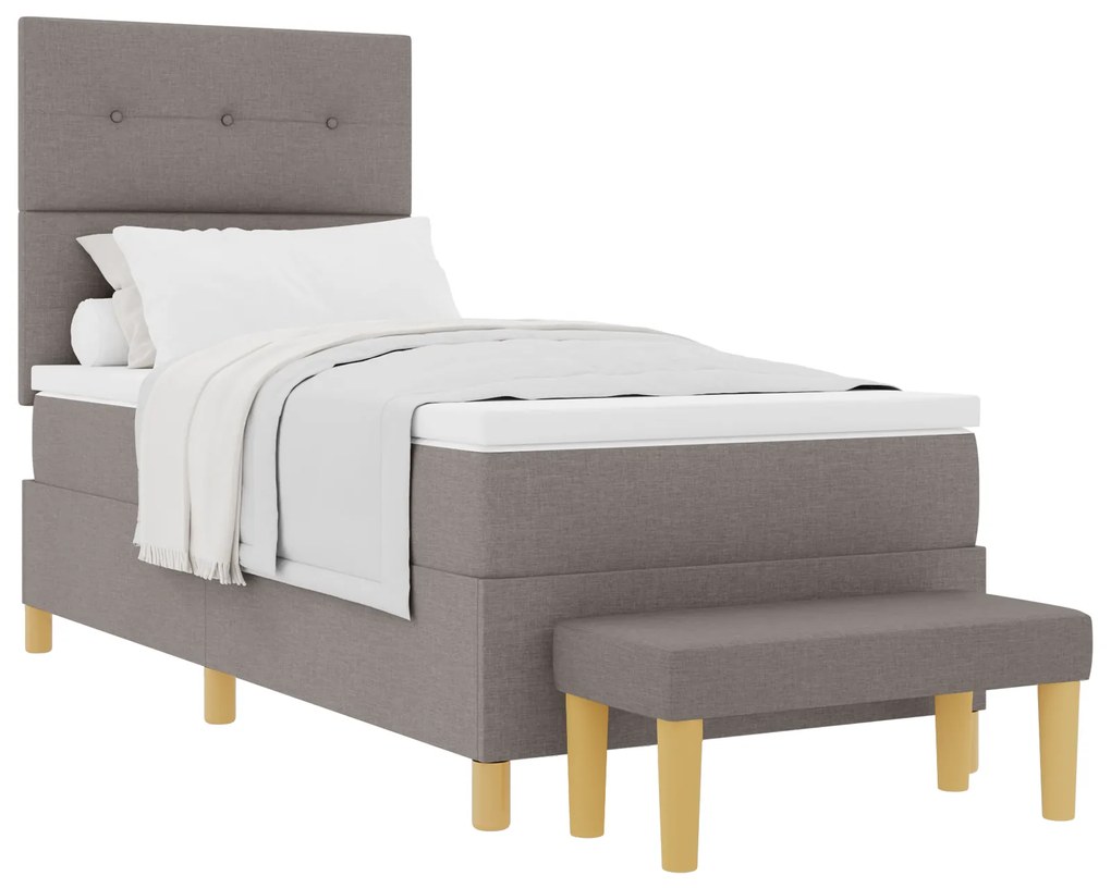 Cama Box Spring vidaXL com Colchão e Banco Taupe 90x200 cm em Tecido