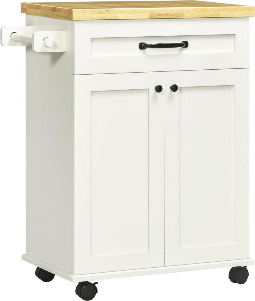 HOMCOM Carrinho de Cozinha com Rodas 1 Gaveta Armário e Suporte para Toalhas 68x40x83,5 cm Branco | Aosom Portugal