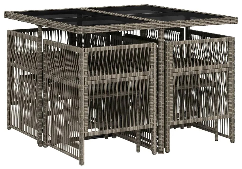 9 pcs conjunto de jantar p/ jardim c/ almofadões vime PE cinza