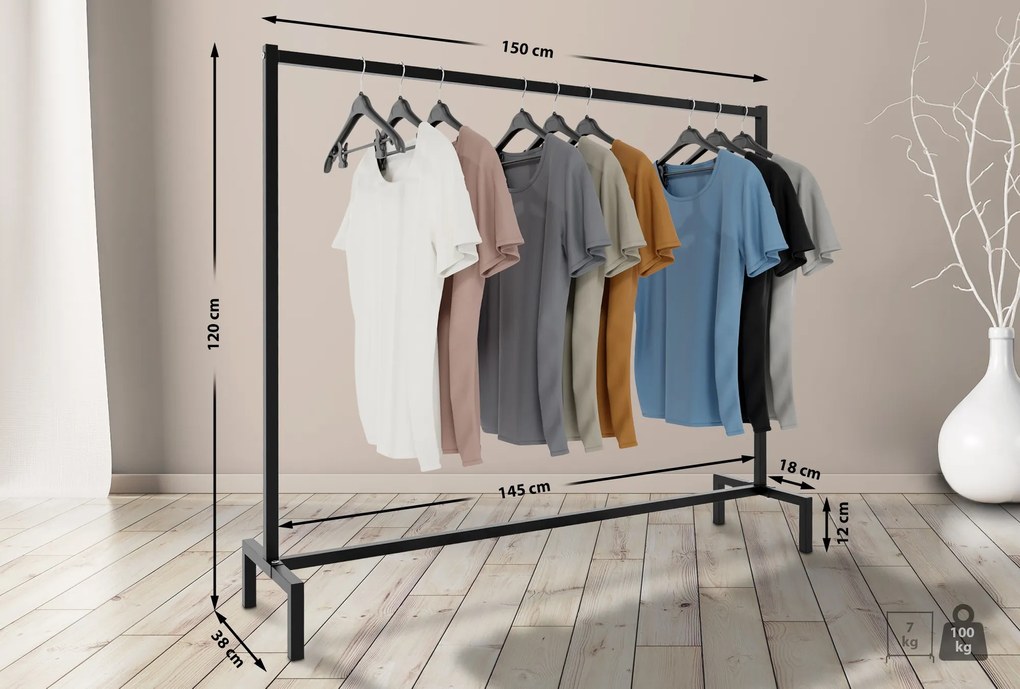 Cabideiro Melva em metal 150 x 38 x 120 cm Preto