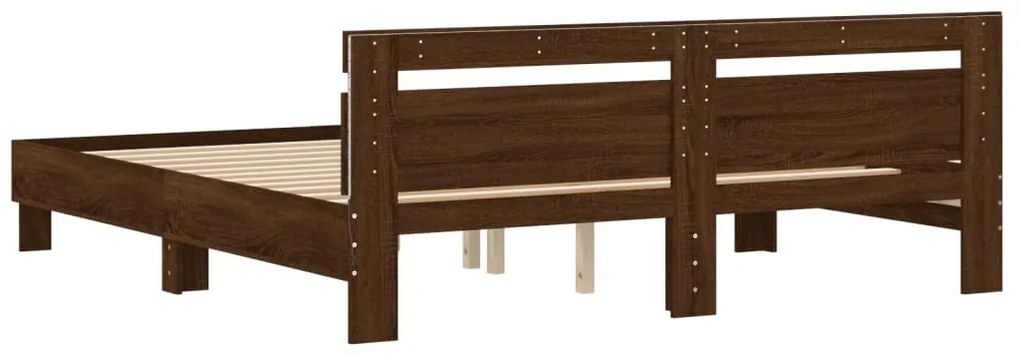 Estrutura cama cabeceira/luzes LED 160x200 cm carvalho castanho