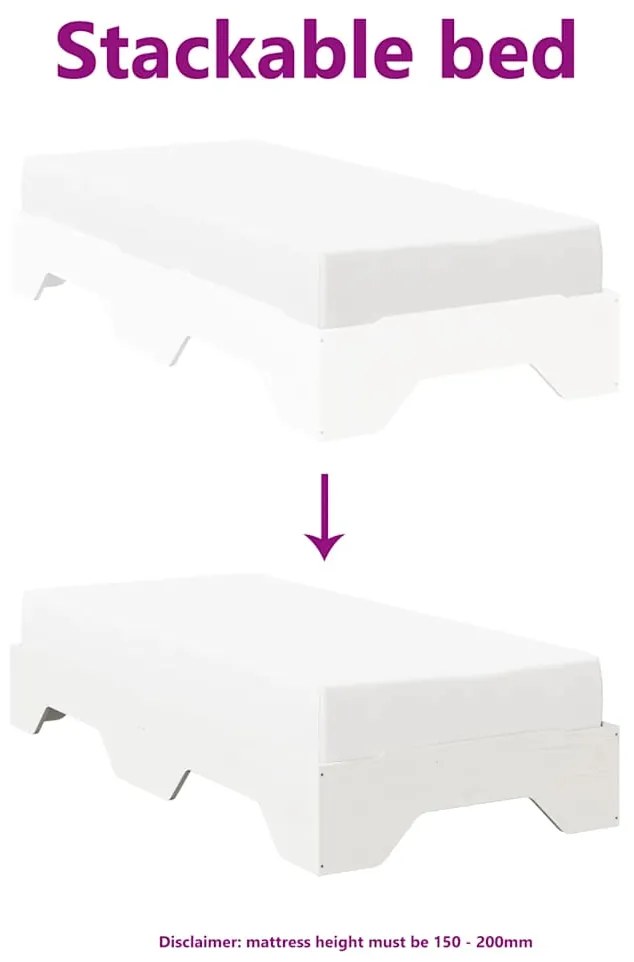 Cama sem colchão empilháveis 75x190 cm madeira maciça branco