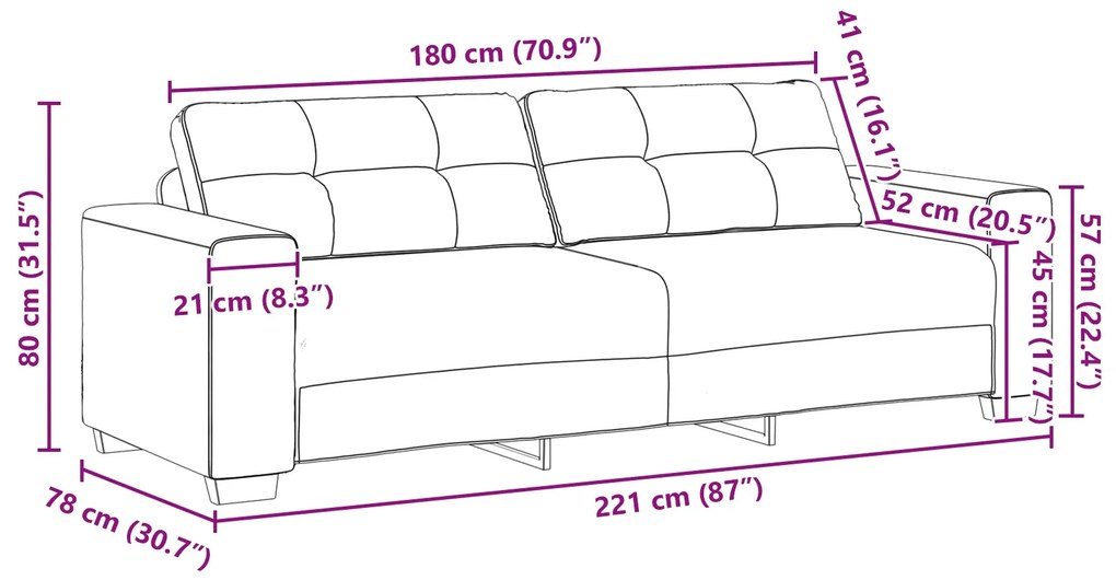 Sofá de 3 Lugares vidaXL Cinza Escuro 180 cm em Couro Sintético