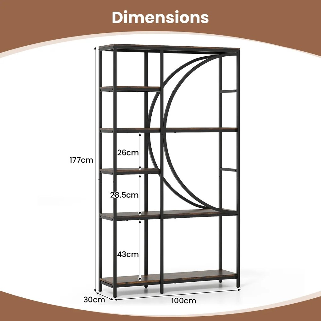 Estante de 6 níveis 100 x 30 x 177 cm com prateleiras de armazenamento abertas preto e castanho