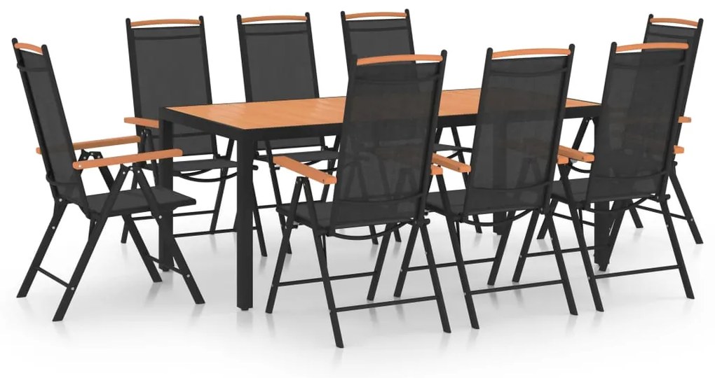 9 pcs conjunto de jantar para jardim alumínio preto