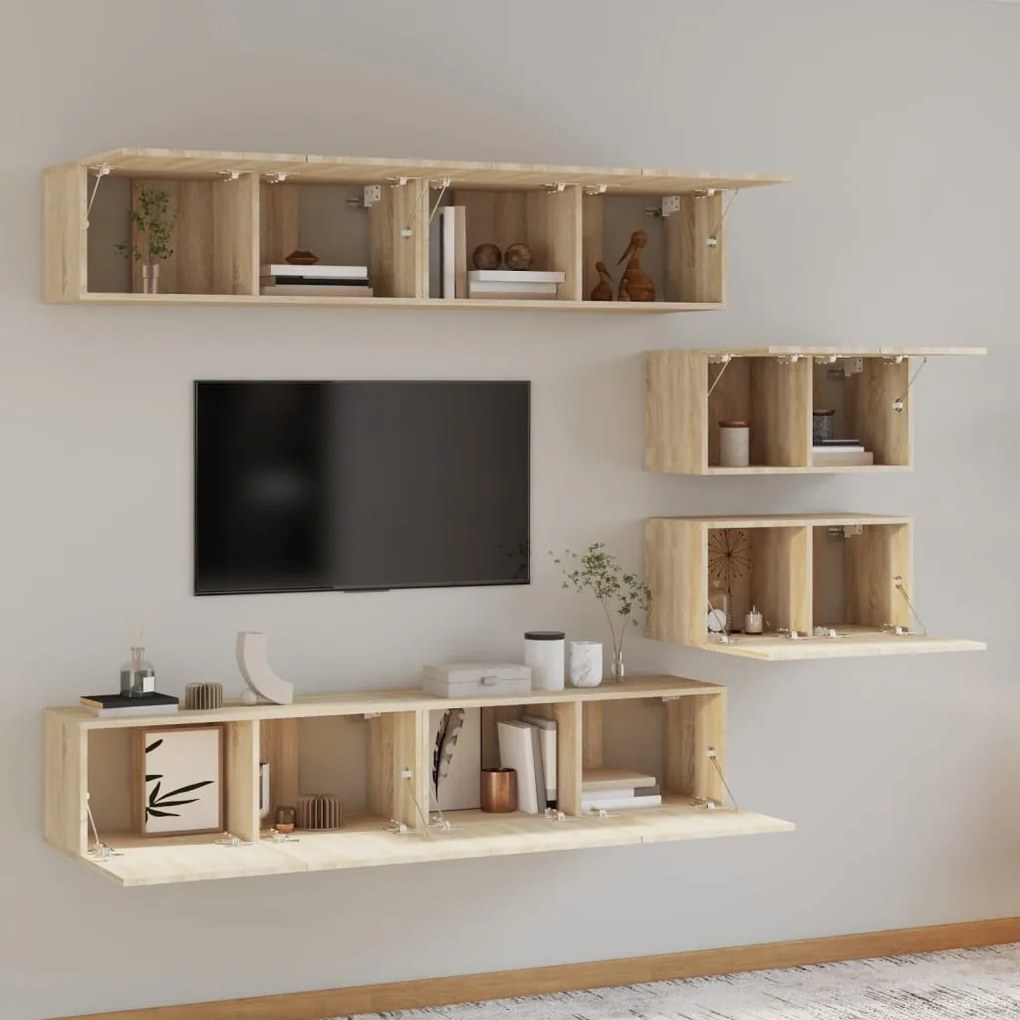 Conjunto móveis de TV 6 pcs madeira processada carvalho sonoma