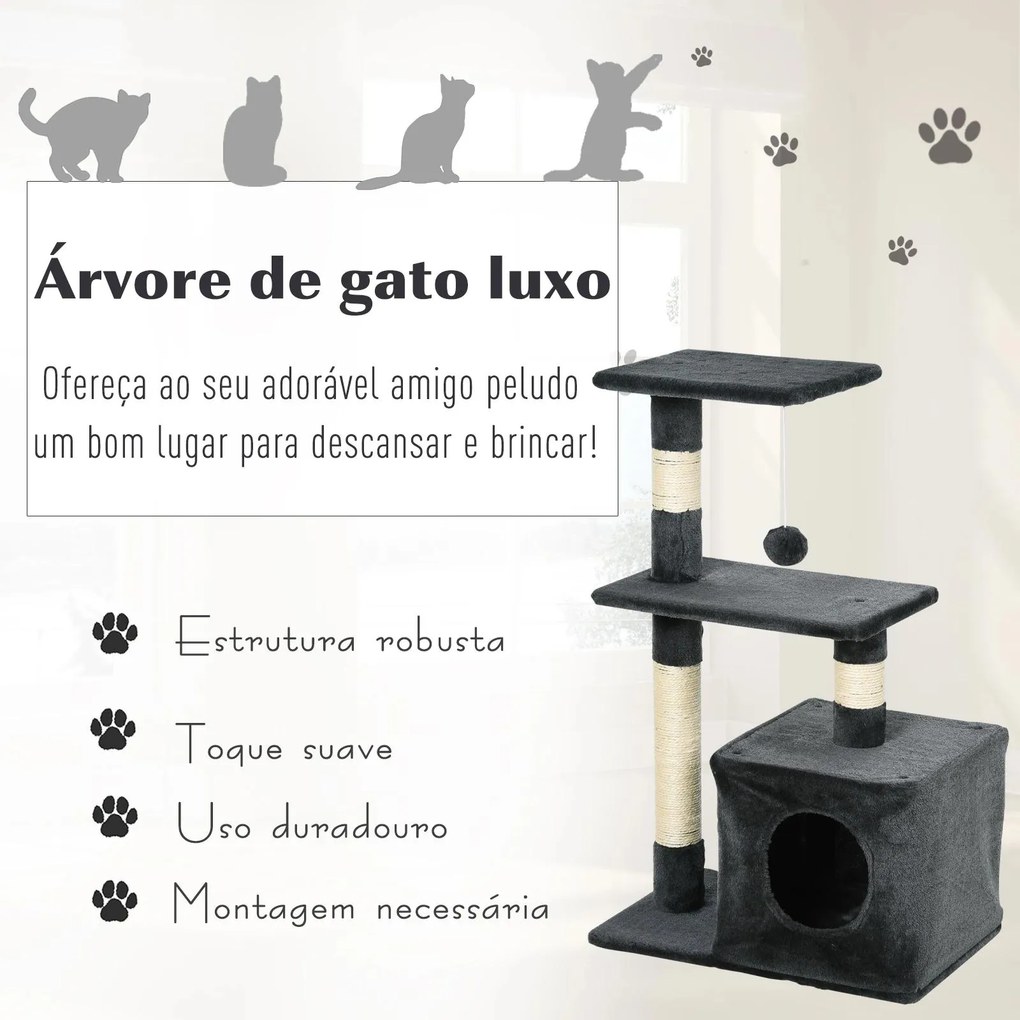 Arranhador para Gatos 50x30x81,5 cm Centro de Atividades para Gatos com Poste de Sisal Plataformas e Caverna Cinza