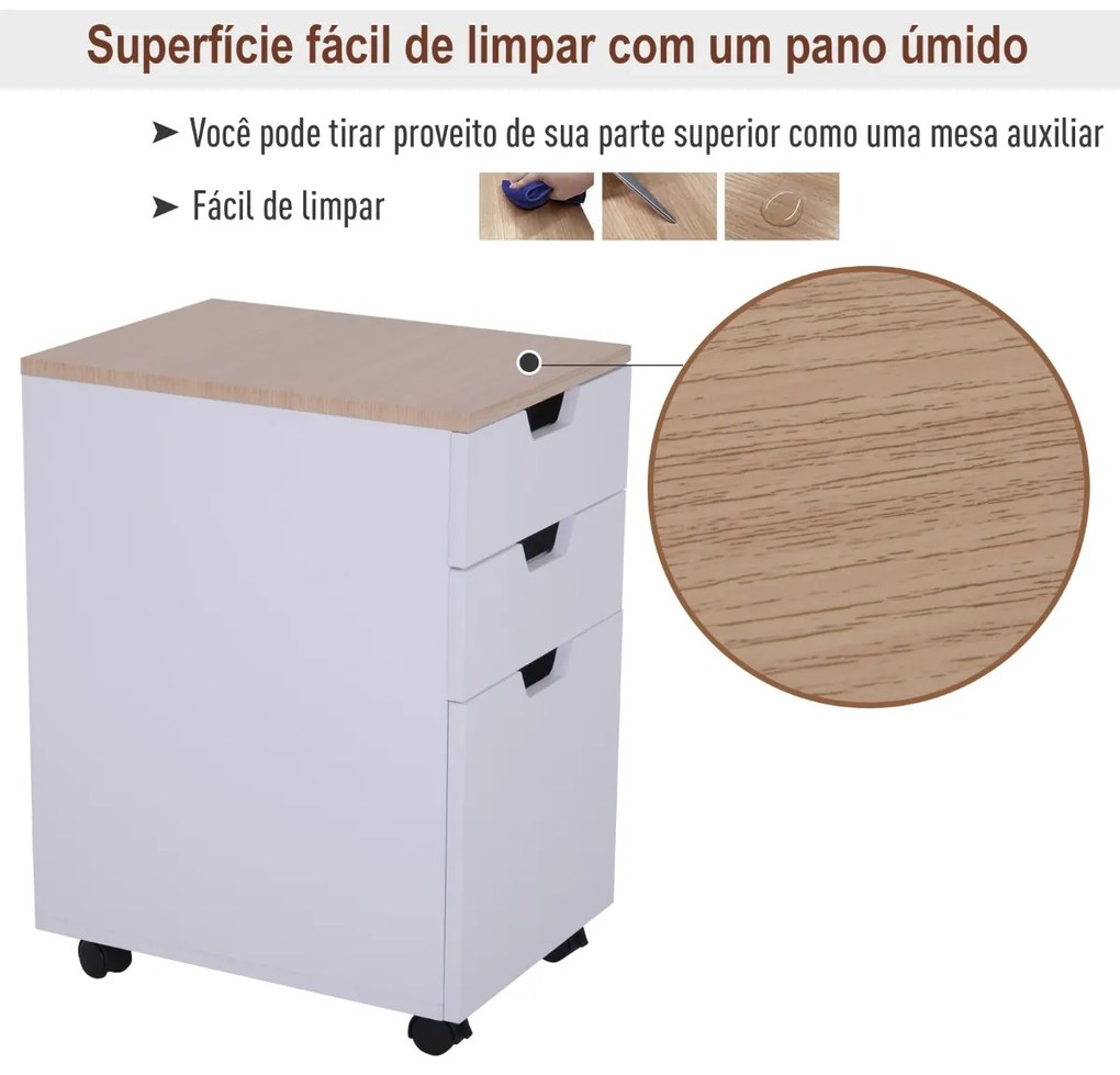 Cómoda tipo de Arquivo Móvel para Organizar Documentos no Escritório ou em Casa - Cor: Branco - 34x40x60.5cm
