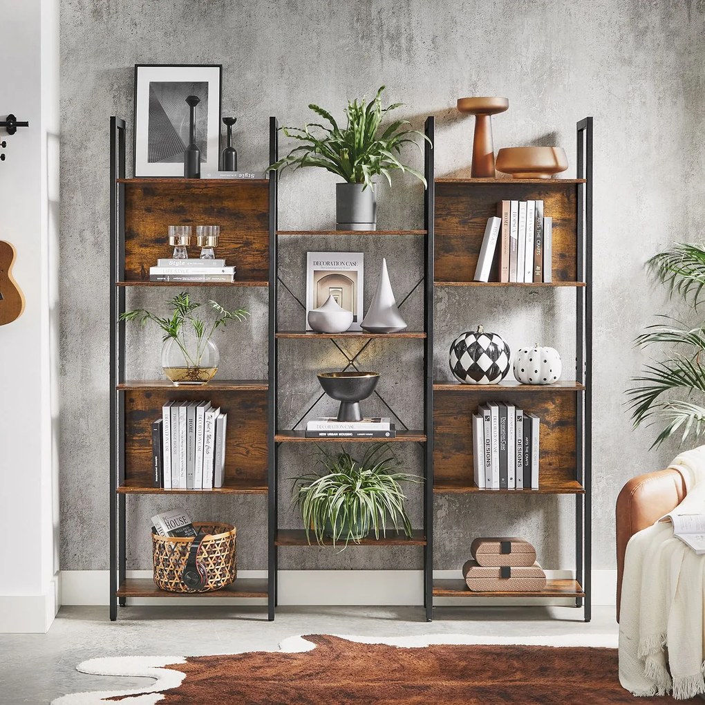 Estante com estrutura de aço e 14 prateleiras 158 x 24 x 166 cm Castanho Vintage-preto