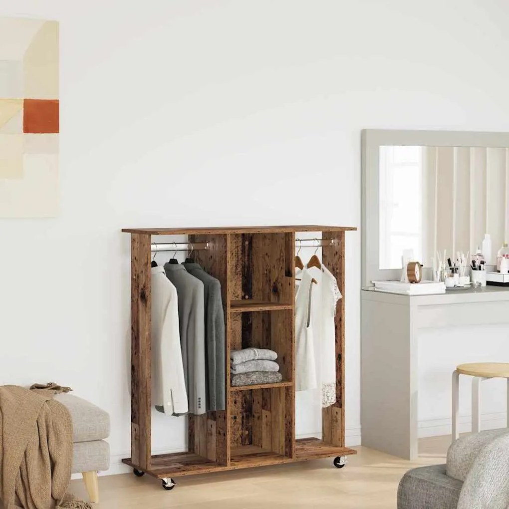 Guarda-roupa com Rodas Madeira Velha 102x38x110 cm Madeira de Engenhar