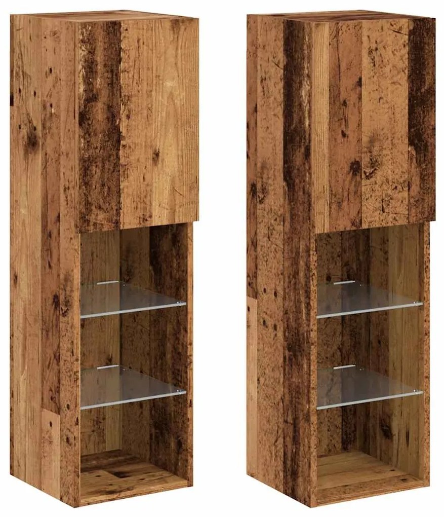 Móveis de TV com luzes LED 2 pcs 30,5x30x102 cm madeira velha