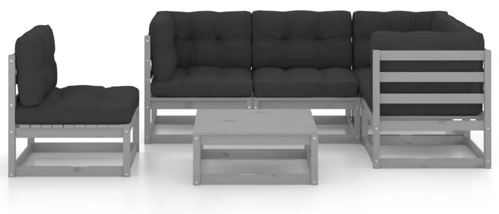 6 pcs conjunto lounge de jardim c/ almofadões pinho maciço