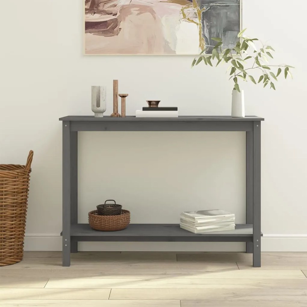 vidaXL Mesa consola 110x40x80 cm madeira de pinho maciça cinzento