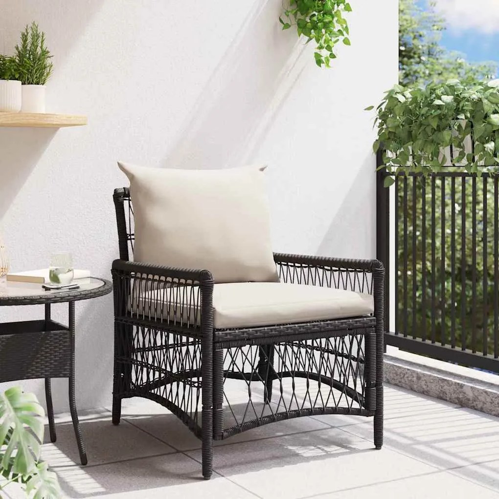 Cadeira de Jardim com Almofadas Preta 60x70x78 cm Vime