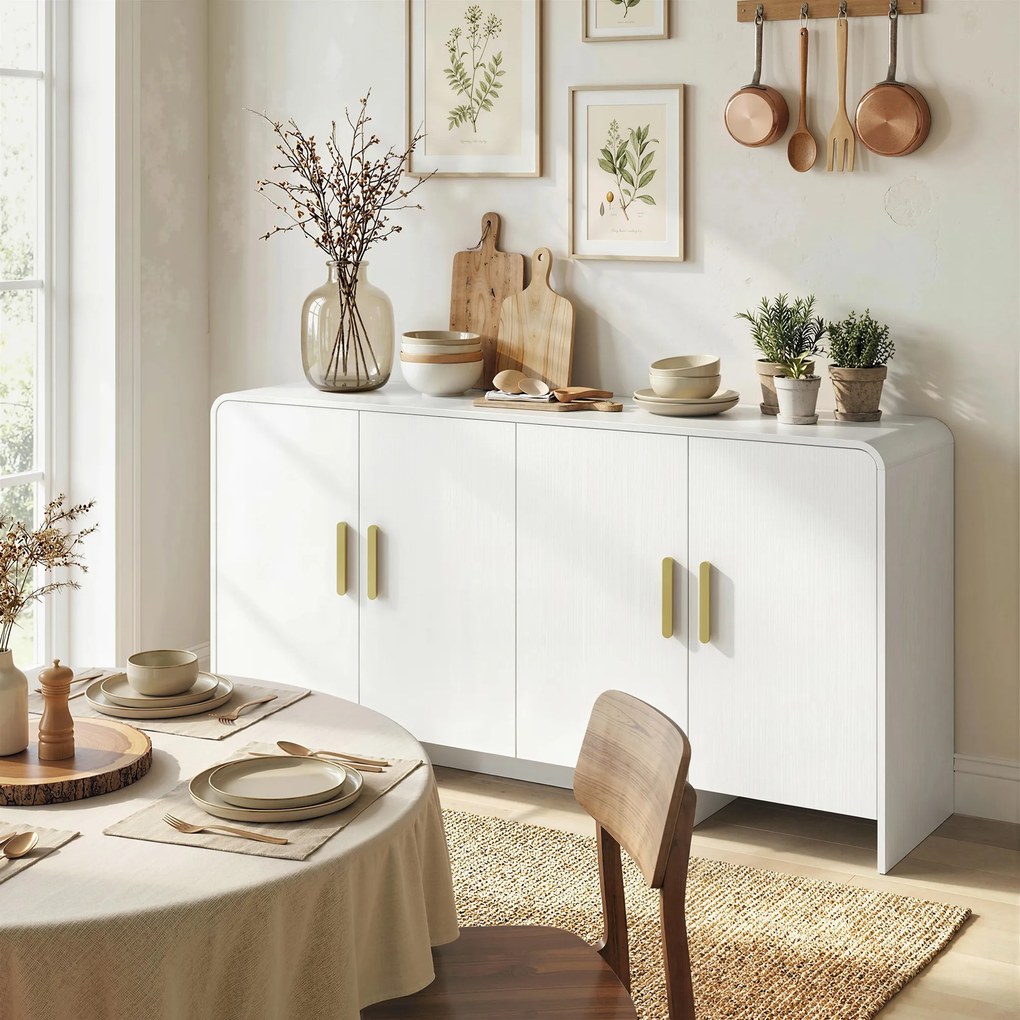 Aparador de Cozinha com 4 Prateleiras 4 Portas com Fecho Suave Móvel para TV de 72 Polegadas 152x40x80 cm Branco