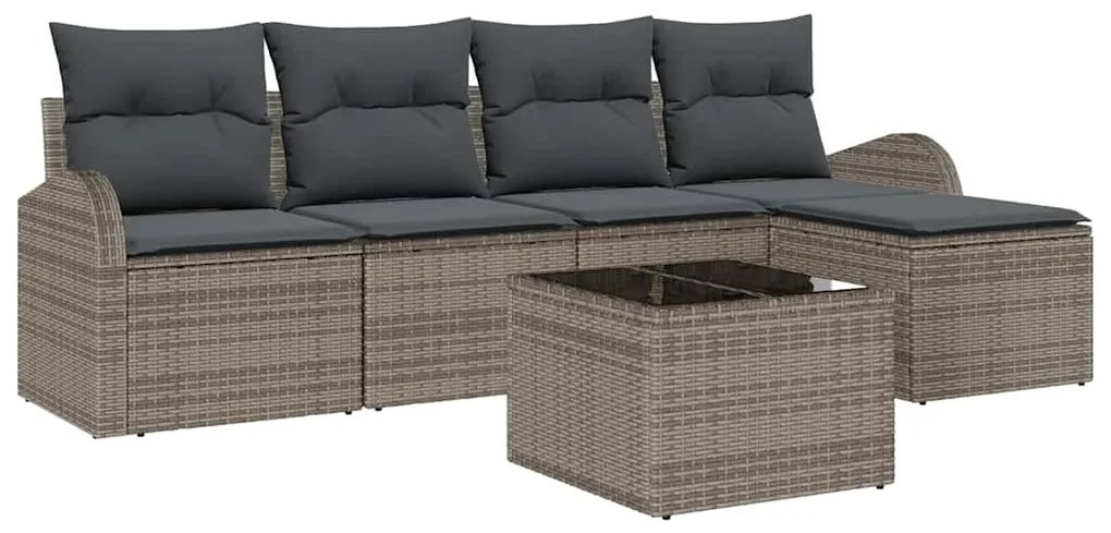 Conjunto de Sofá de Jardim de 5 Peças com Almofadas de Rattan Poliéste
