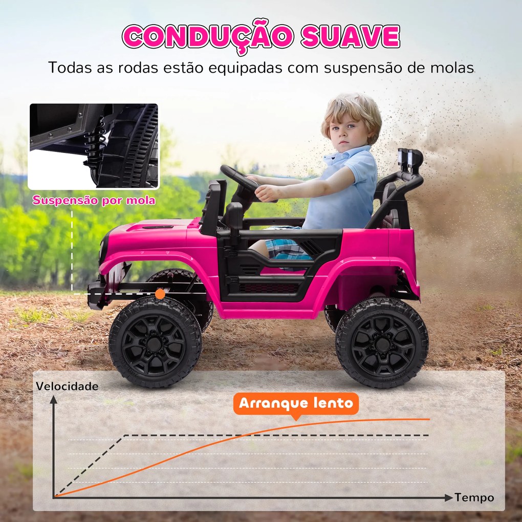 Carro Elétrico para Crianças Carro Elétrico Infantil UTV 12V com Velocidade Ajustável USB e Faróis 95x62,5x65 cm Rosa