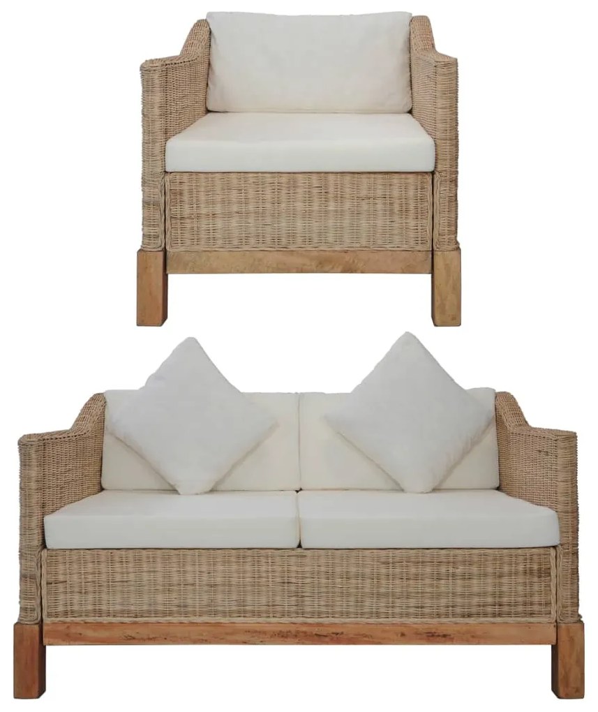 vidaXL 2 pcs conjunto de sofás com almofadões vime natural