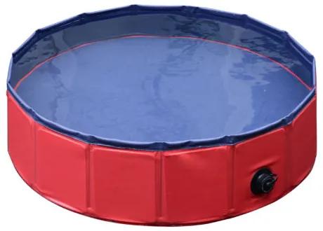 Piscina para cães dobrável vermelho e azul escuro PVC PET pranchas Φ160x 30 cm