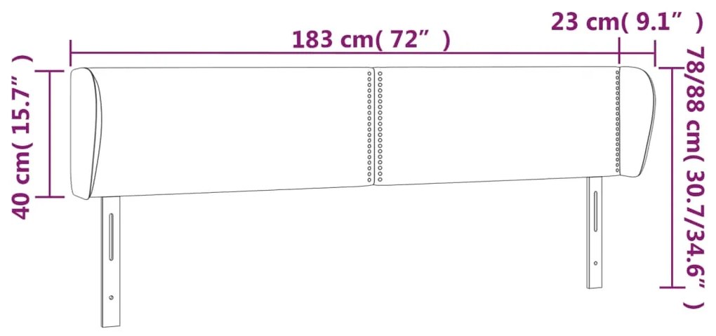 Cabeceira de cama c/ abas veludo 183x23x78/88 cm cinzento-claro