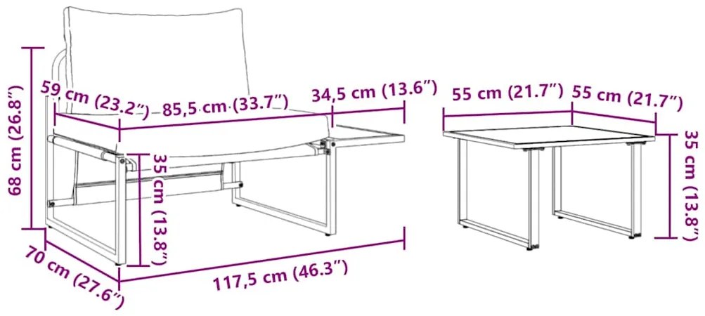 Conjunto de Sofá de Jardim de 2 Peças com Almofadas Cinzas Claras