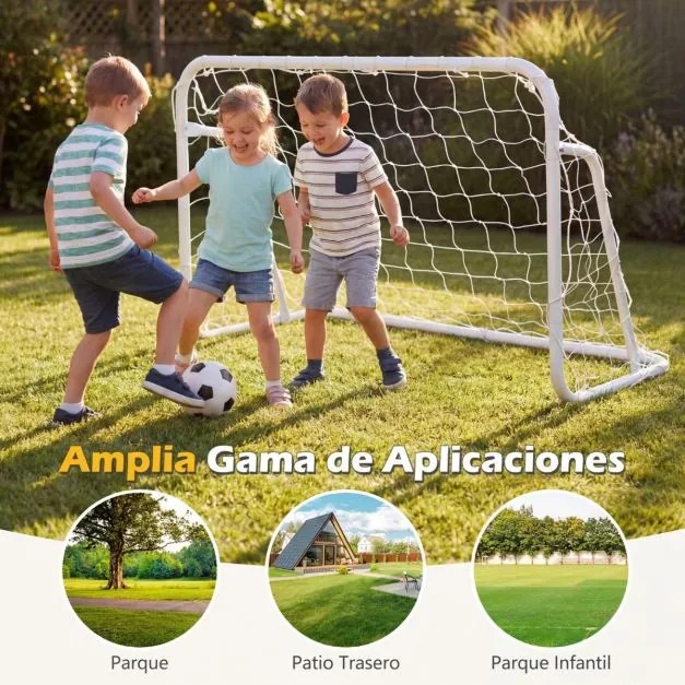Baliza de futebol infantil com rede 121 x 60 x 80 cm com Estacas para jardim Equipamento de treino portátil Branca