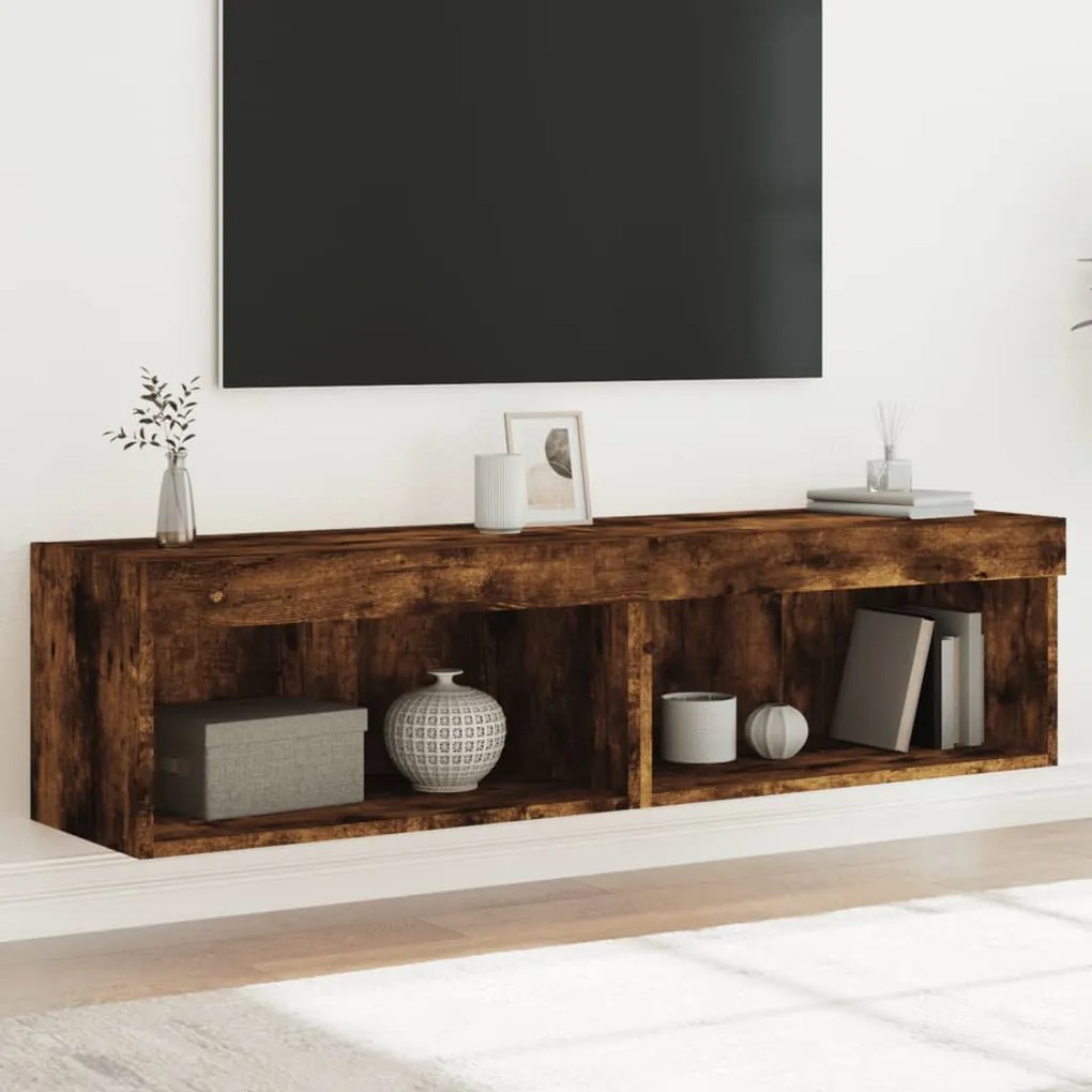 vidaXL Móveis de TV c/ luzes LED 2 pcs 60x30x30 cm carvalho fumado