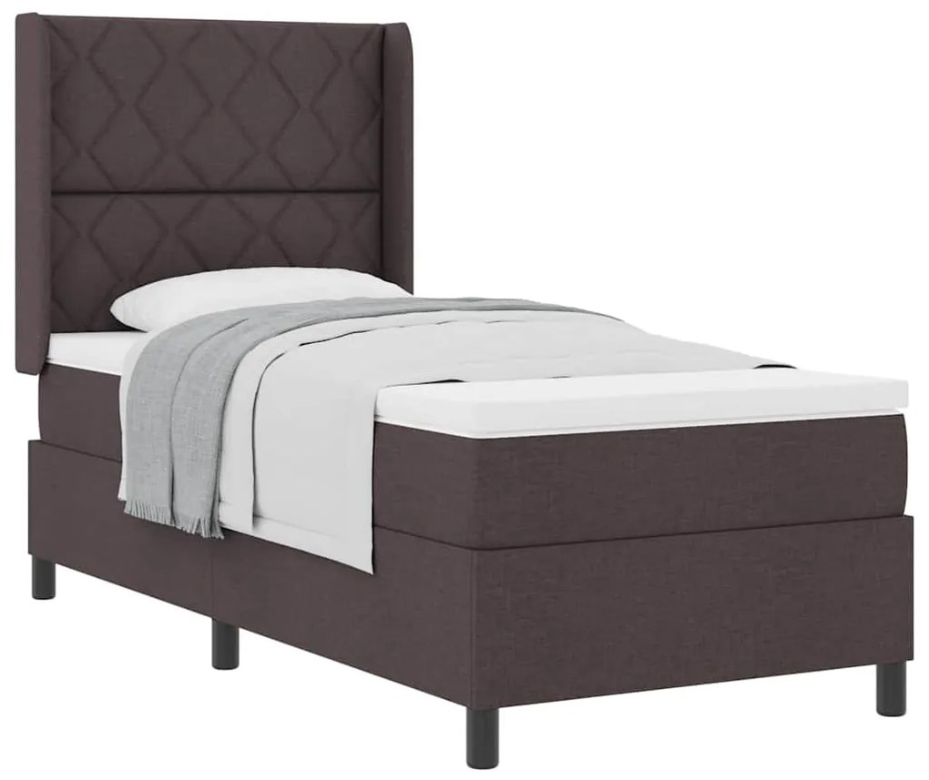 Cama box com colchão marrom escuro 90x200 cm em tecido