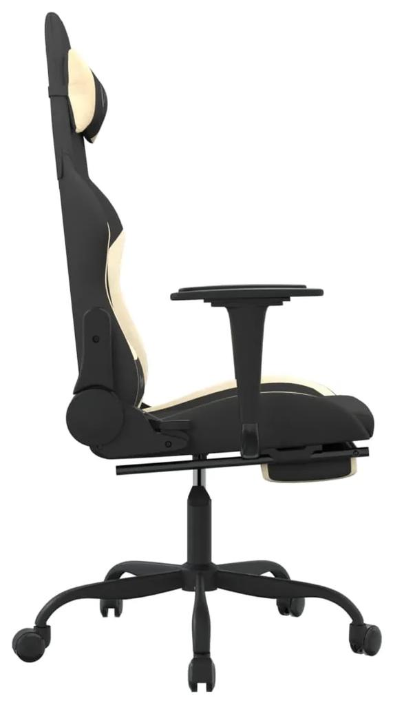 Cadeira de gaming com apoio de pés tecido preto e creme