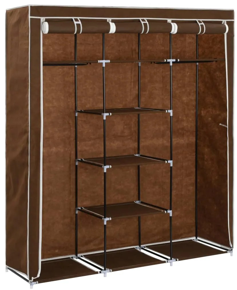 Roupeiro compartimentos e varões 150x45x175cm tecido castanho