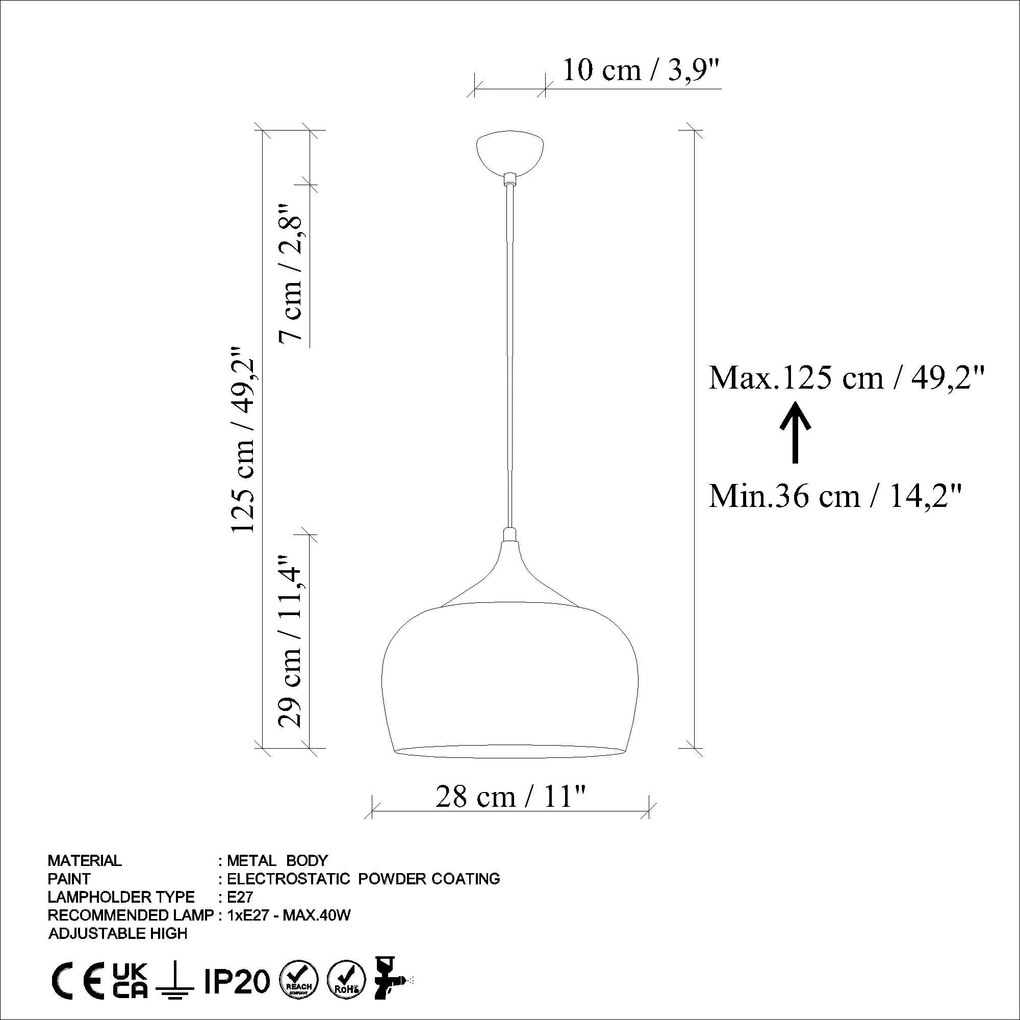 Candeeiro de Teto Patine – Laranja – Ø28 h:29 cm