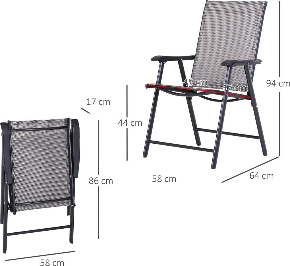 Conjunto de 2 cadeiras dobráveis Com apoio de braços para varanda Jardim Terraço Carga 100kg 58x64x94 cm Cinza