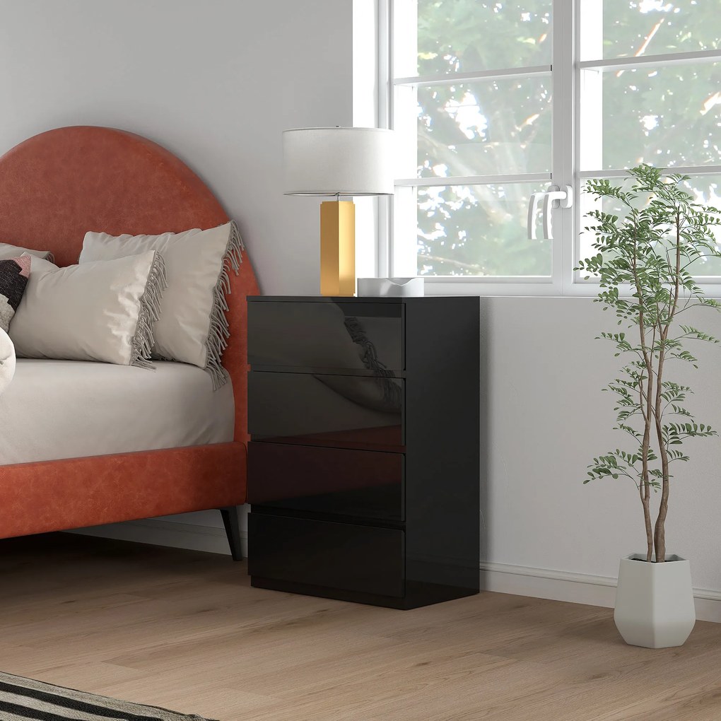 Cómoda com 4 Gavetas de Madeira Cómoda de Dormitório Cómoda Branca para Sala de Estar Estilo Moderno 55x34x80 cm Preto
