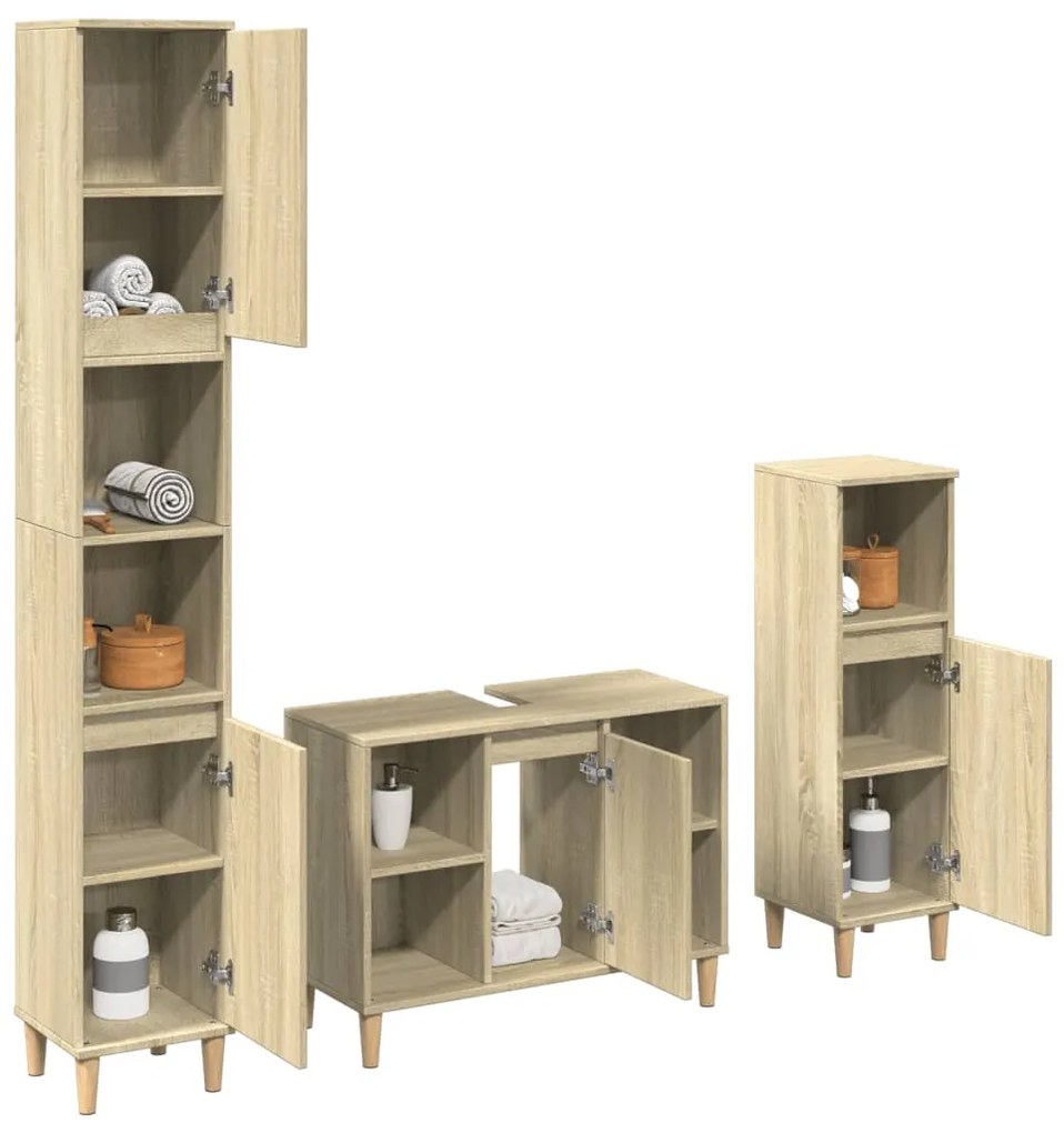 vidaXL 3 pcs conj. móveis casa banho derivados madeira carvalho sonoma