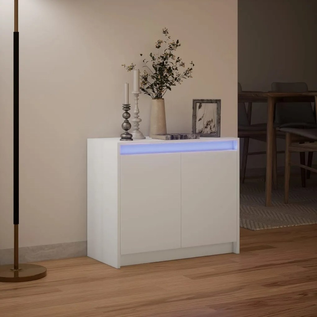 Aparador c/ luzes LED 72x34x61 cm derivados de madeira branco