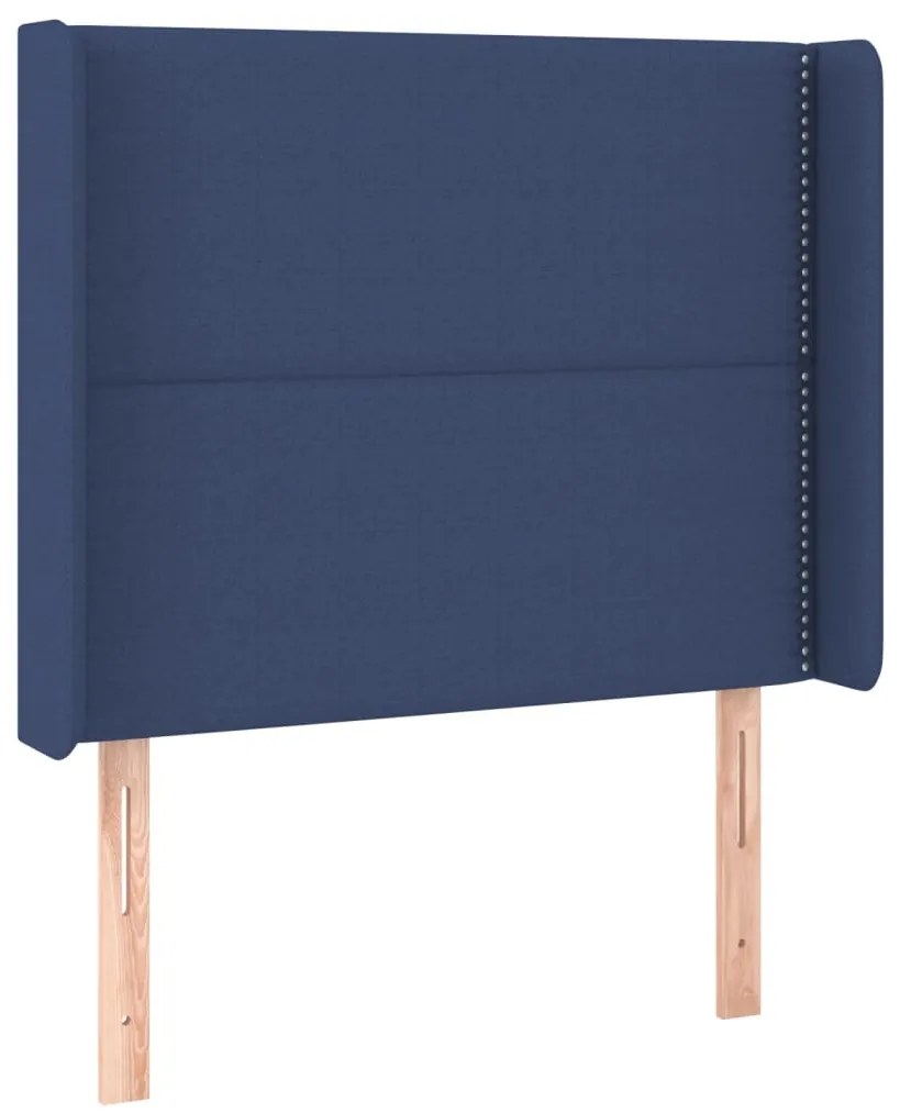Cama box spring c/ colchão e LED 90x190 cm tecido azul
