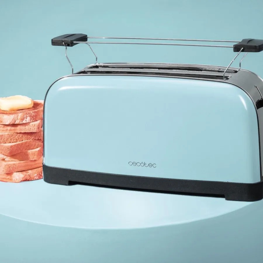 Torradeira vertical Toastin' time 850 Blue Long de aço com ranhura longa e suporte para pãezinhos