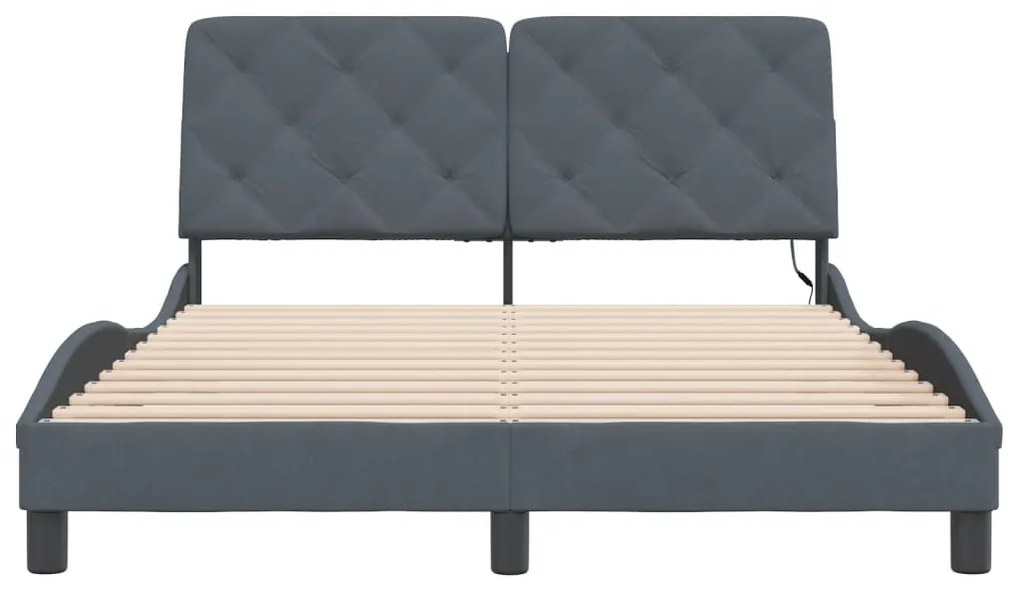 Estrutura de cama c/ luzes LED 140x200cm veludo cinzento-escuro