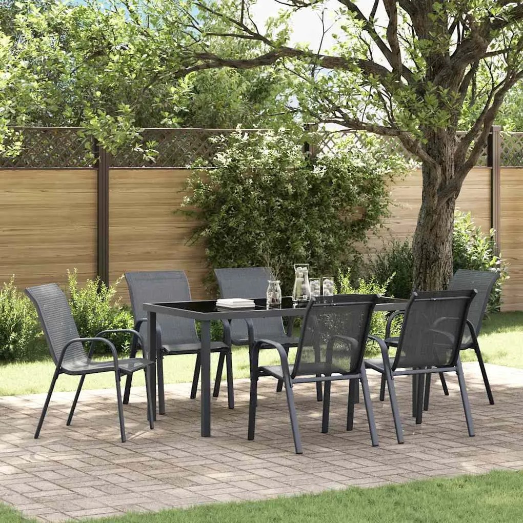 vidaXL Cadeiras de jardim empilháveis 6 pcs textilene cinzento