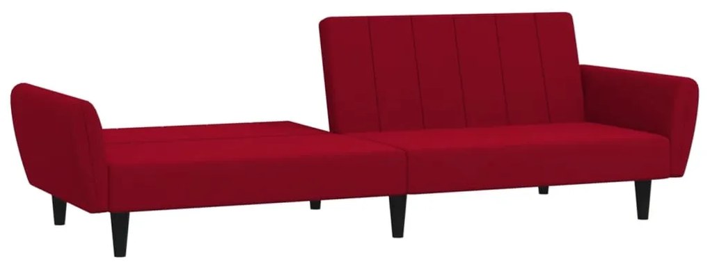 Sofá-cama de 2 lugares veludo vermelho tinto