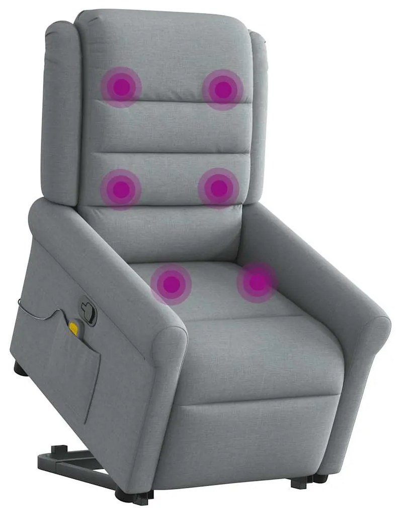 Poltrona reclinável massagens tecido cinzento-claro