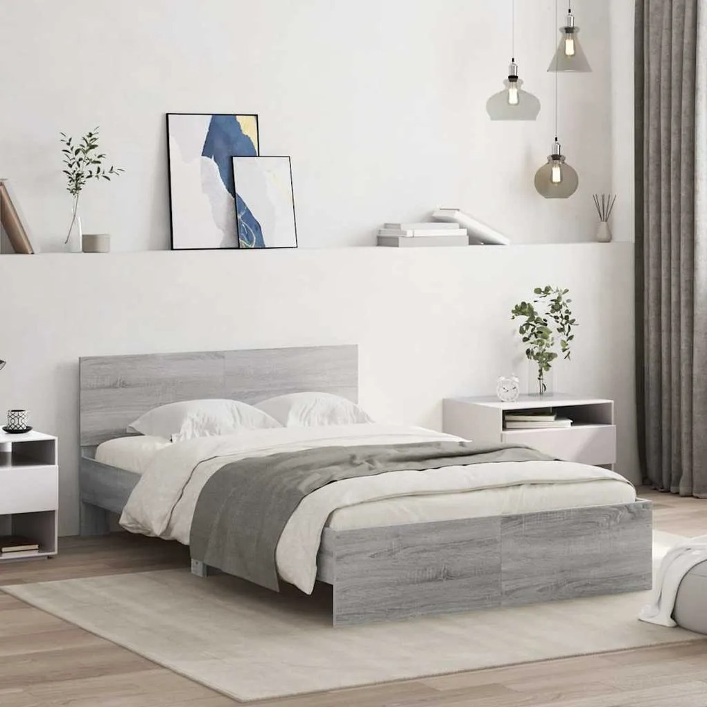 Estrutura cama c/ cabeceira/luzes LED 140x200cm cinzento sonoma