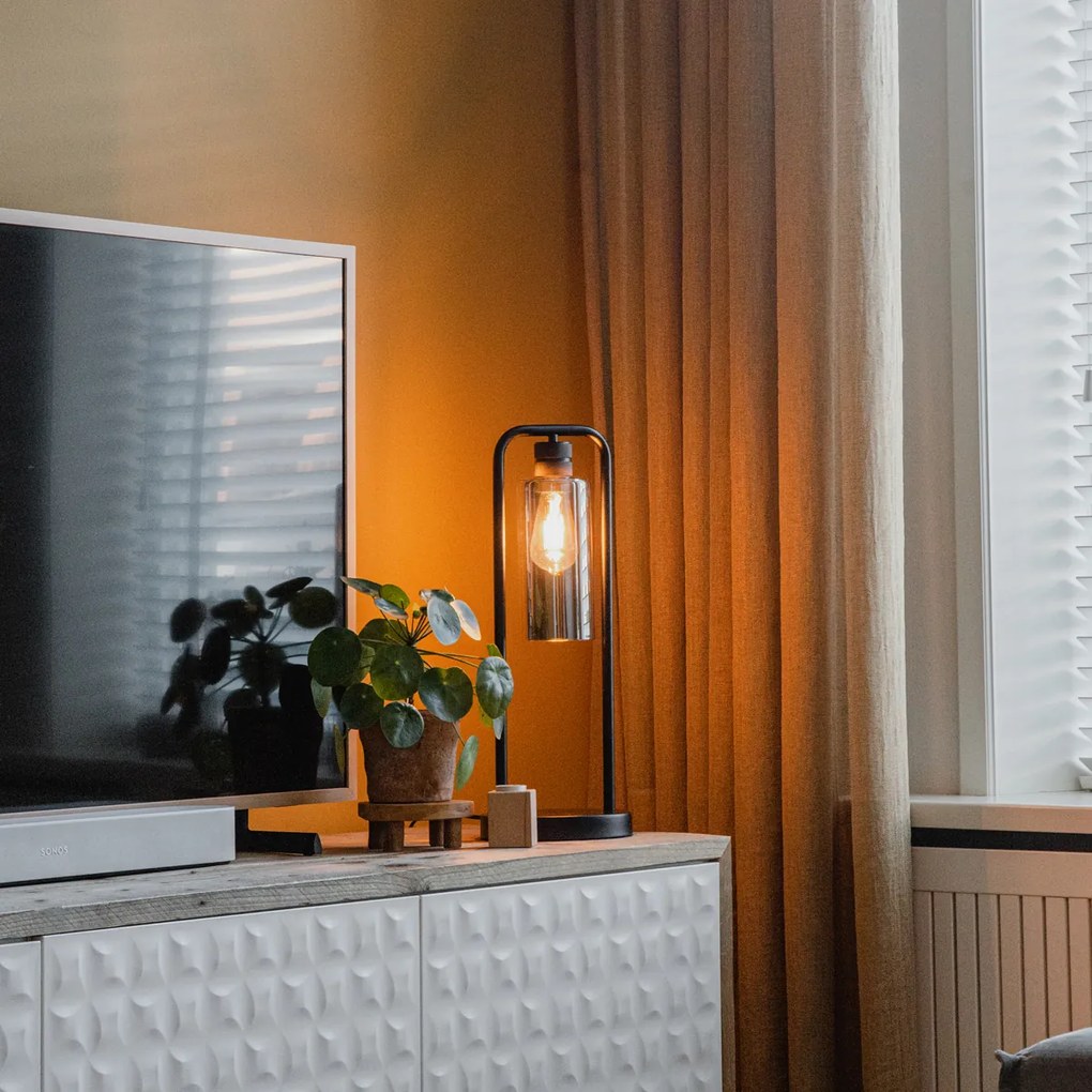 Candeeiro de mesa moderno preto com vidro fumê - Stavelot