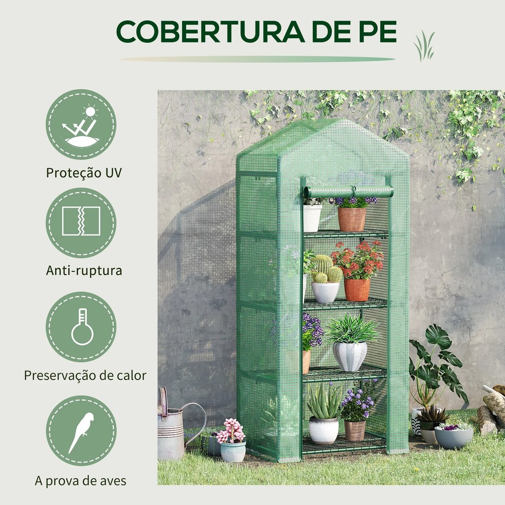 Estufa de Jardim com 4 Prateleiras e Cobertura de PE Estufa de Aço par